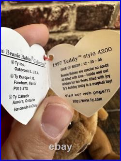 RARE! Ty 1997 Teddy Style 4200 Beanie Baby Bear. Brown Nose, PVC