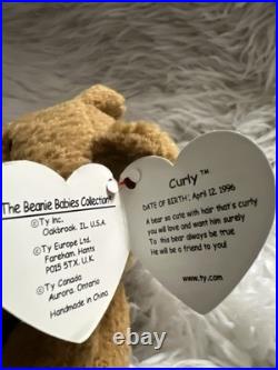 RARE! Ty Beanie Babies Curly The Bear Plush Toy 4052 with several Errors