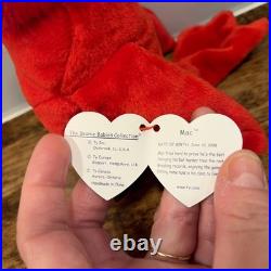 RARE Ty Beanie Babies Mac The Cardinal Plush Toy With ERRORS
