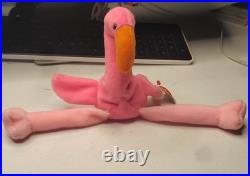 RARE Ty Beanie Babies Pinky the Flamingo Style 4072 1995 DOB 2-13-95 w ERRORS