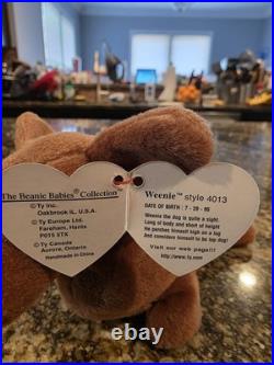 RARE Ty Beanie Babies Weenie The Dachshund, 1995. TAG ERROR, Condition NEW