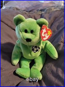 RARE! Ty Beanie Baby 1998 Kicks The Soccer Bear with Tag Errors 98/99