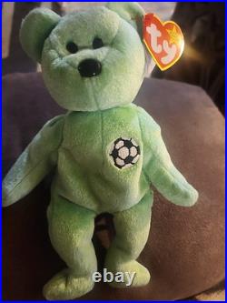 RARE! Ty Beanie Baby 1998 Kicks The Soccer Bear with Tag Errors 98/99