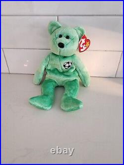 RARE! Ty Beanie Baby 1998 Kicks The Soccer Bear with Tag Errors 98/99