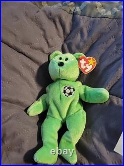 RARE! Ty Beanie Baby 1998 Kicks The Soccer Bear with Tag Errors 98/99