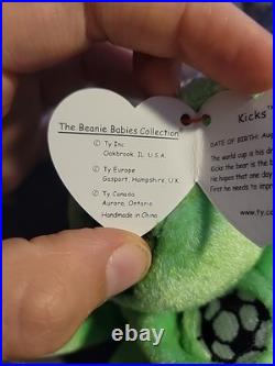 RARE! Ty Beanie Baby 1998 Kicks The Soccer Bear with Tag Errors 98/99