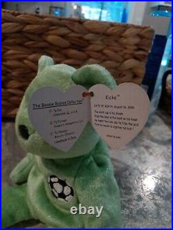 RARE! Ty Beanie Baby 1998 Kicks The Soccer Bear with Tag Errors 98/99