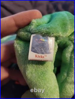 RARE! Ty Beanie Baby 1998 Kicks The Soccer Bear with Tag Errors 98/99