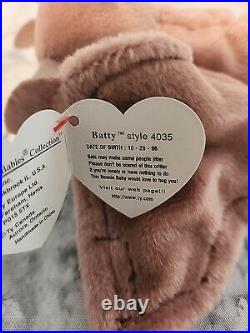 RARE Ty Beanie Baby BATTY the Bat 1996, Retired! Tag With Errors PVC Pellets