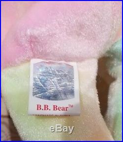 RARE Ty Beanie Baby Birthday B. B. Bear Unmarked MWMT withTag Protector
