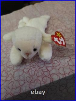 RARE Ty Beanie Baby FLEECE 1996 Lamb TAG ERRORS Tush Sticker MWMT PVC White