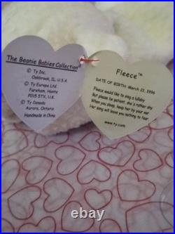 RARE Ty Beanie Baby FLEECE 1996 Lamb TAG ERRORS Tush Sticker MWMT PVC White