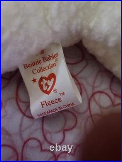 RARE Ty Beanie Baby FLEECE 1996 Lamb TAG ERRORS Tush Sticker MWMT PVC White