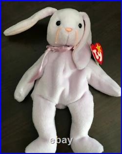 RARE Ty Beanie Baby Floppity Bunny Lavendar Purple Facial Errors Very RARE