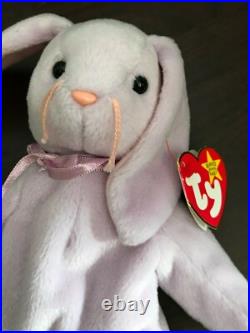 RARE Ty Beanie Baby Floppity Bunny Lavendar Purple Facial Errors Very RARE