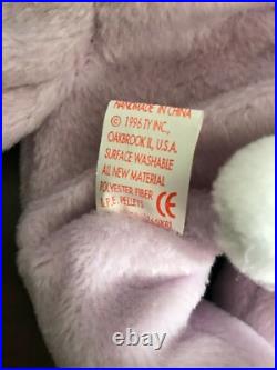 RARE Ty Beanie Baby Floppity Bunny Lavendar Purple Facial Errors Very RARE