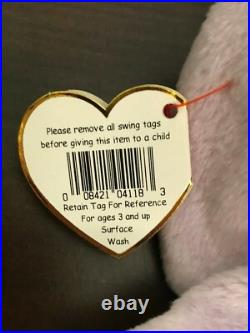 RARE Ty Beanie Baby Floppity Bunny Lavendar Purple Facial Errors Very RARE