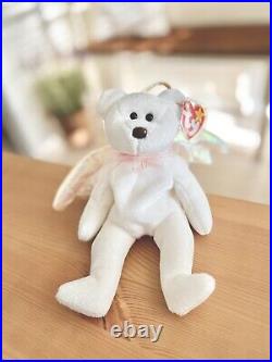 RARE Ty Beanie Baby Halo the Angel Bear 1998 Brown Nose with Tag Errors (NewithMint)