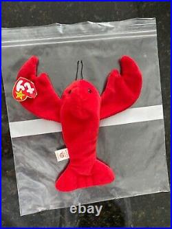RARE Ty Beanie Baby PINCHERS The LOBSTER with HUGE FACE & TAG ERRORS! ORIGINAL 9