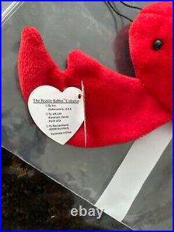 RARE Ty Beanie Baby PINCHERS The LOBSTER with HUGE FACE & TAG ERRORS! ORIGINAL 9