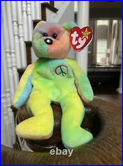 RARE Ty Beanie Baby Peace Bear 1996 Retired-TAG ERRORS