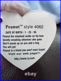 RARE Ty Beanie Baby Peanut the Elephant PVC Pellets Vintage 1995 Collectible