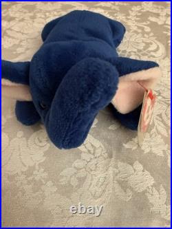 RARE Ty Beanie Baby Royal Blue Peanut Elephant 1995 3rd Gen Tag Authentic