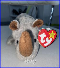 RARE Ty Beanie Baby Spike The Rhinoceros Hang Tag 1996 Tag Error Retired