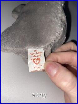 RARE Ty Beanie Baby Spike The Rhinoceros Hang Tag 1996 Tag Error Retired