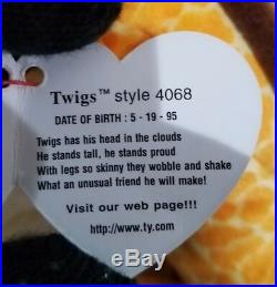 RARE Ty Beanie Baby Twigs Giraffe MWMT withERRORS and Tag Protector
