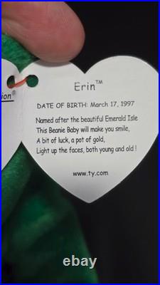 RARE Ty Beanie Collectable Erin the Irish Bear with multiple errors Mint &Tag