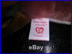 RARE Ty Beanie babies Retired CLAUDE The Crab with ALL CAPS Tag Errors 1996
