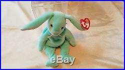 RARE-Ty Hippity Rabbit Beanie Baby- Misprinted-Tag Errors 1996 Green Bunny