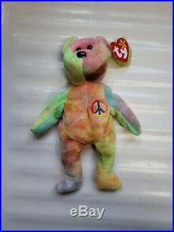 RARE Ty Vintage Beanie Babies Peace Bear P. E pellets and ALL Tag errors