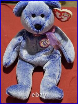 RARE VINTAGE TY Beanie Baby Periwinkle The Bear 2000 Retired? ERRORS