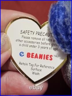 RARE VINTAGE TY Beanie Baby Periwinkle The Bear 2000 Retired? ERRORS