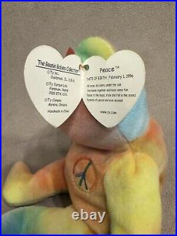 RARE With Multiple Tag Errors 1996 Ty Beanie Baby Peace Bear