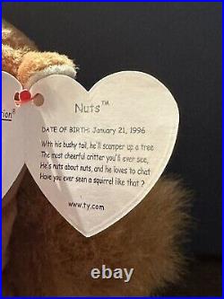 RETIRED ORIGINAL Ty Beanie Baby NUTS the Squirrel 1996 Rare w Errors