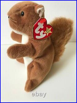 RETIRED ORIGINAL Ty Beanie Baby NUTS the Squirrel PVC, TAG ERRORS, MWMT & RARE