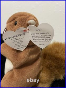 RETIRED ORIGINAL Ty Beanie Baby NUTS the Squirrel TAG ERRORS RARE PVC