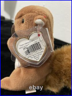 RETIRED ORIGINAL Ty Beanie Baby NUTS the Squirrel TAG ERRORS RARE PVC