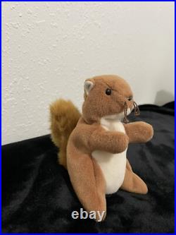 RETIRED ORIGINAL Ty Beanie Baby NUTS the Squirrel TAG ERRORS RARE PVC