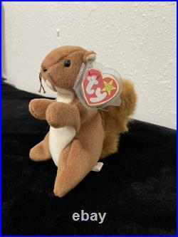 RETIRED ORIGINAL Ty Beanie Baby NUTS the Squirrel TAG ERRORS RARE PVC