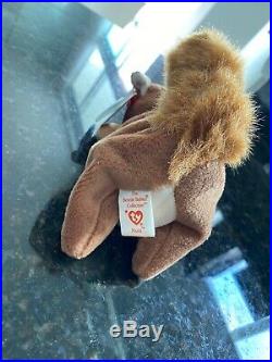 RETIRED ORIGINAL Ty Beanie Baby NUTS the Squirrel With FACE & TAG ERRORS RARE PVC