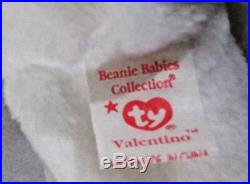 RETIRED Ty Beanie Baby White VALENTINO Bear 12 ERRORS MINT BROWN NOSE RARE