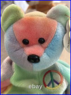 Rare! 1996 Pvc Peace Bear Retired Ty Beanie Baby With Tag Errors! $399