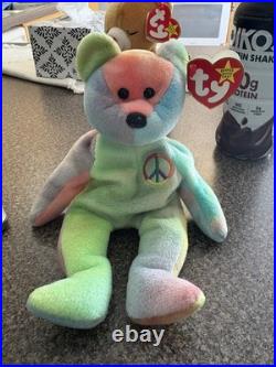Rare! 1996 Pvc Peace Bear Retired Ty Beanie Baby With Tag Errors! $399