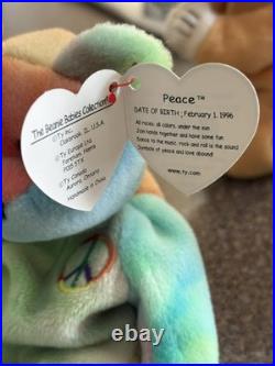 Rare! 1996 Pvc Peace Bear Retired Ty Beanie Baby With Tag Errors! $399