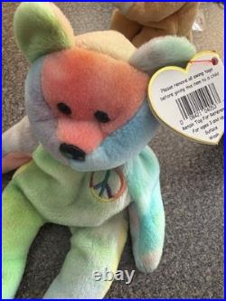 Rare! 1996 Pvc Peace Bear Retired Ty Beanie Baby With Tag Errors! $399