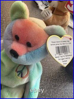 Rare! 1996 Pvc Peace Bear Retired Ty Beanie Baby With Tag Errors! $399